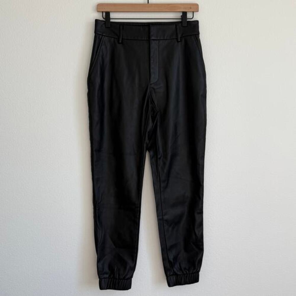 Bar III Faux Leather Joggers Black High-Waist Edgy Streetwear Moto Minimalist‎ 4